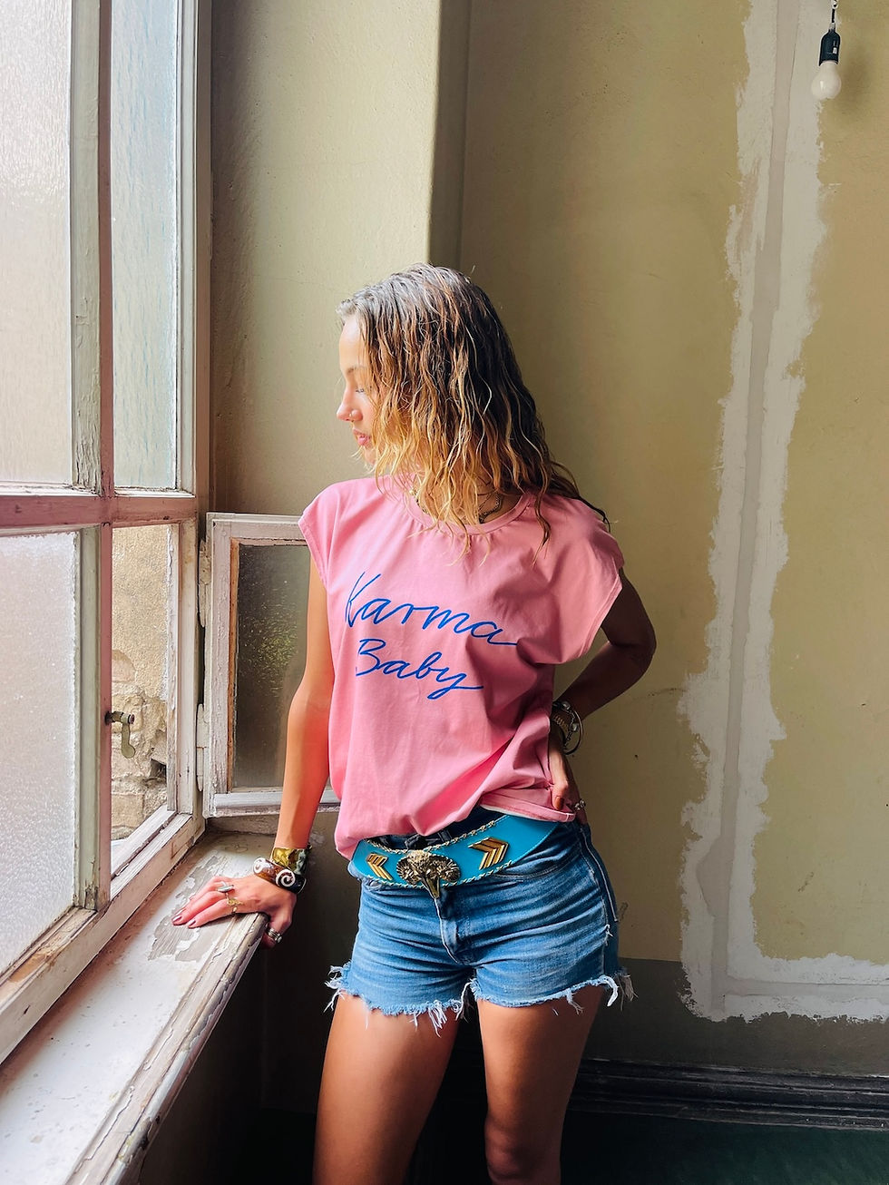 Miniaturbild: Boho Shirt lässig "KARMA BABY" rosa blau