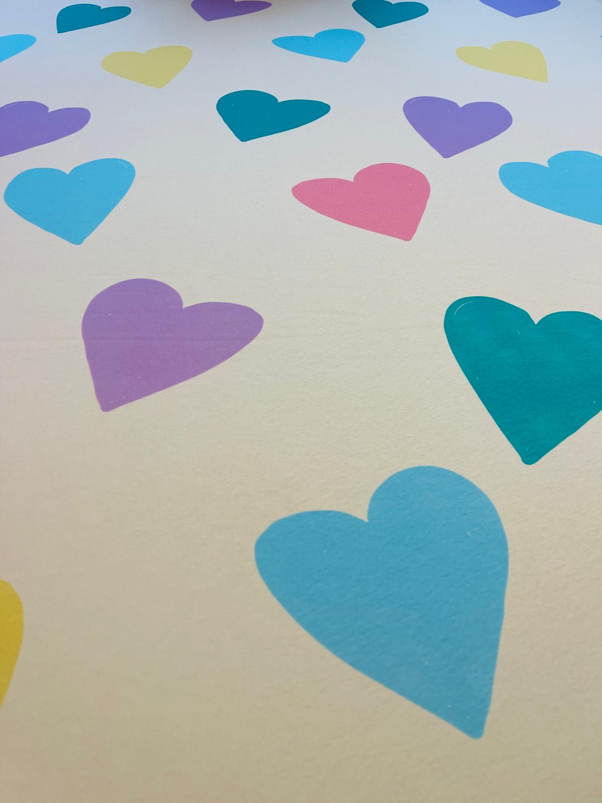 NEW! Meterware Sweatshirt extra breit "HUG IT OUT" grosse Herzen pastell