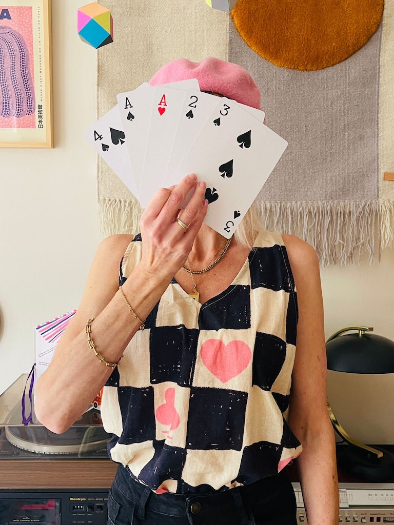 Top Oberteil Sun aus Leinen Baumwolle "CHECKMATE" kariert schwarz creme