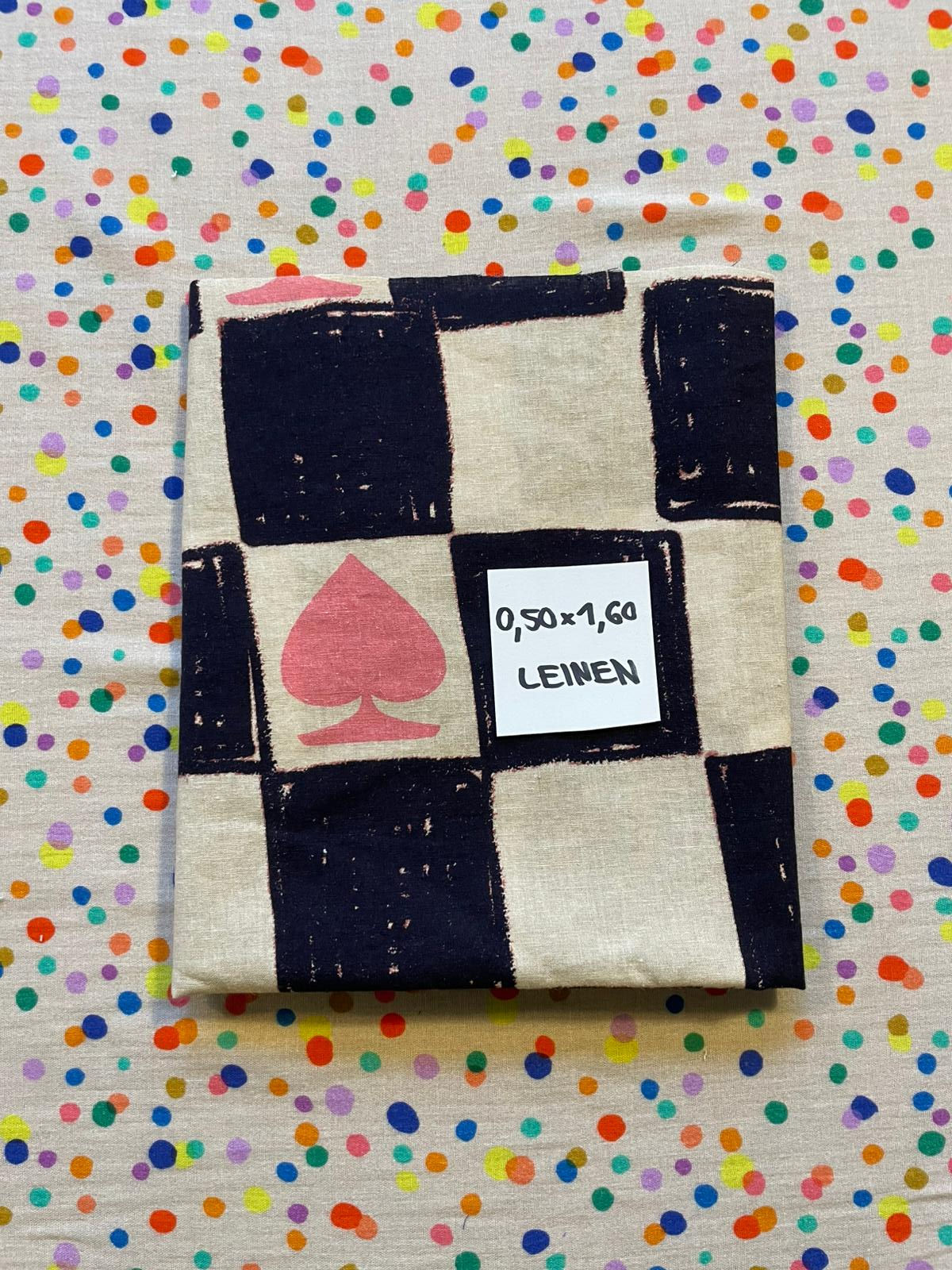 Stoffrest 0.50m x 1.60m Leinen Baumwolle CHECKMATE schwarz creme