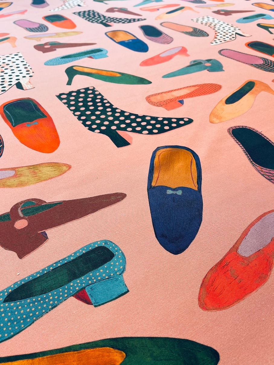 Miniaturbild: Meterware Webware Canvas "ALL MY SHOES" terracotta rosa