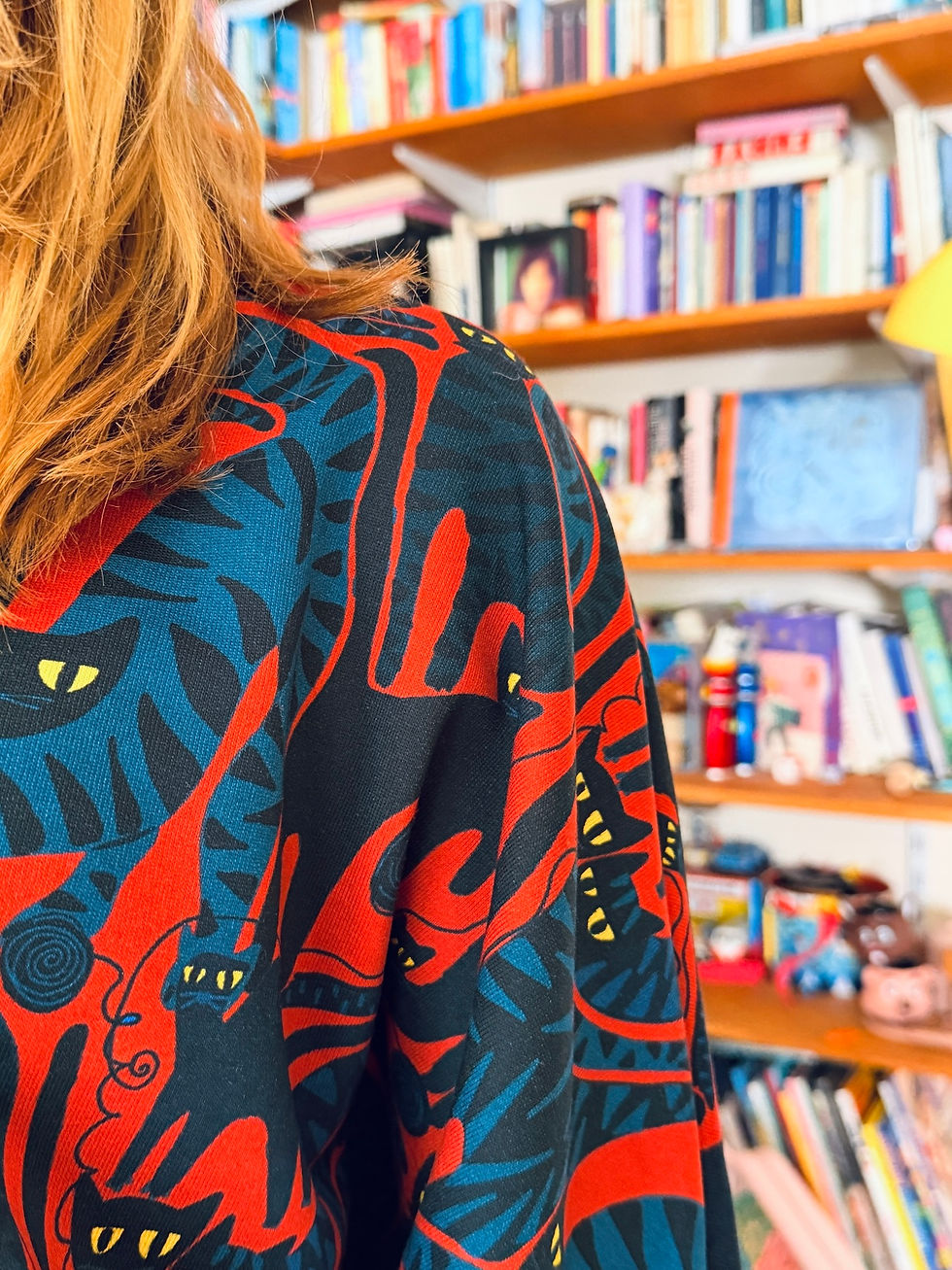 Miniaturbild: Kimono Sweater "CATS BY NIGHT" rost blau