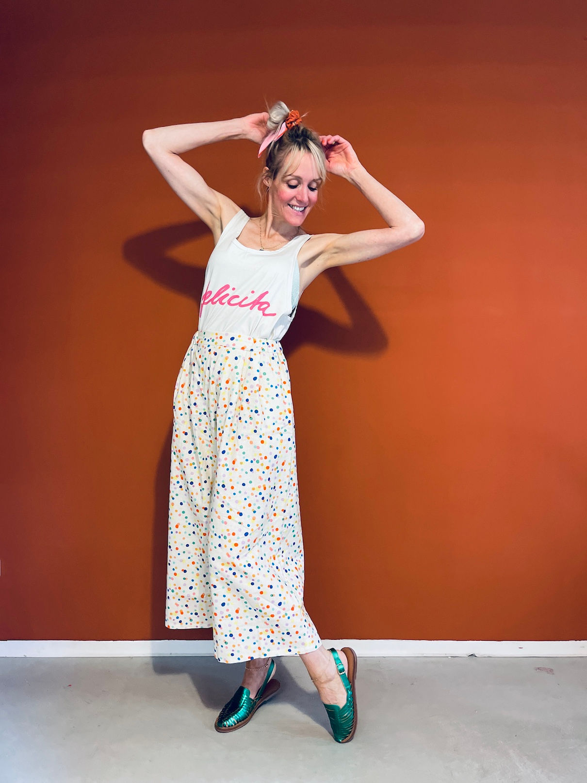 Sale G 34/36 Hose Moon aus Leinen "KONFETTI" creme bunt