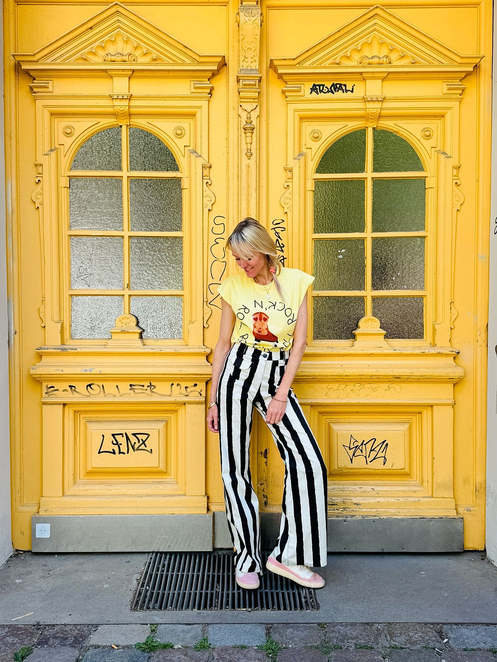 Miniaturbild: Highwaist Hose LOU "DISCO STRIPES" schwarz creme