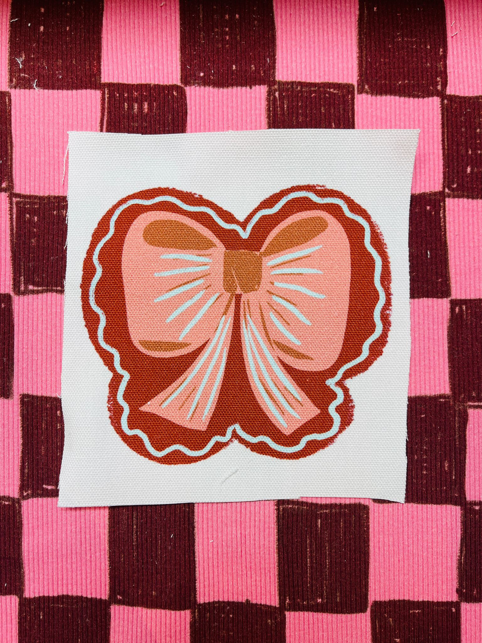 !CANVAS PATCH "RUFFLE BOW" rosa braun Aufnäher Upcycling B