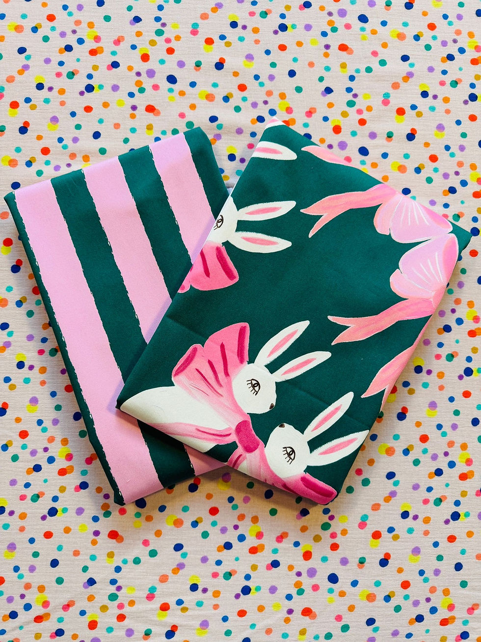 Miniaturbild: Nähpaket/ Set "BUNNIES AND BOWS" für Decke/Rock DIY zum selber nähen