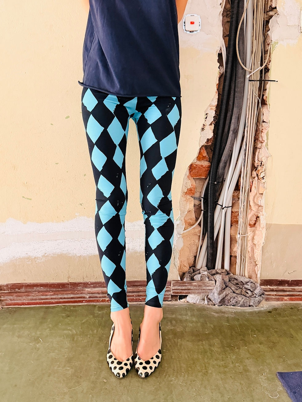 Miniaturbild: Leggings "HARLEKIN" taubenblau schwarz