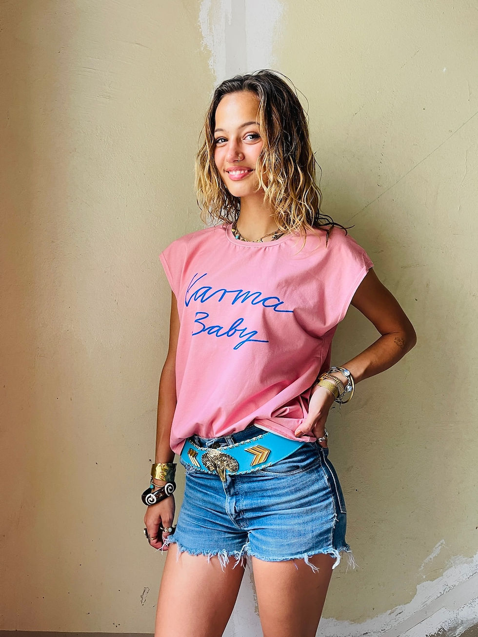 Miniaturbild: Boho Shirt lässig "KARMA BABY" rosa blau
