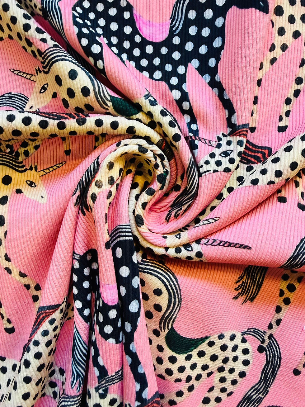 Miniaturbild: Meterware Rippjersey „MORE UNICORNS" rosa