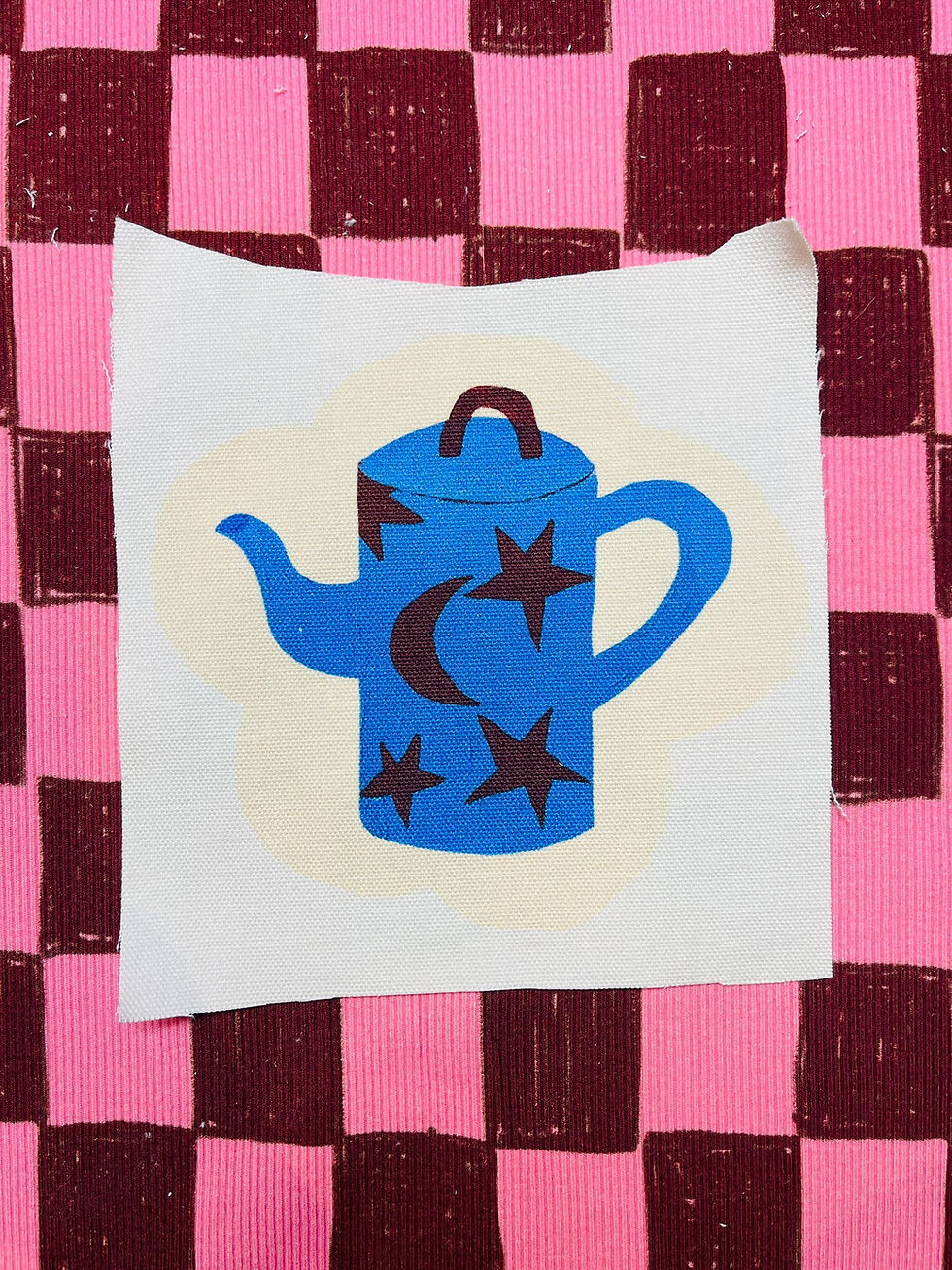 !CANVAS PATCH "COFFEE OR TEA" blau Aufnäher Upcycling B