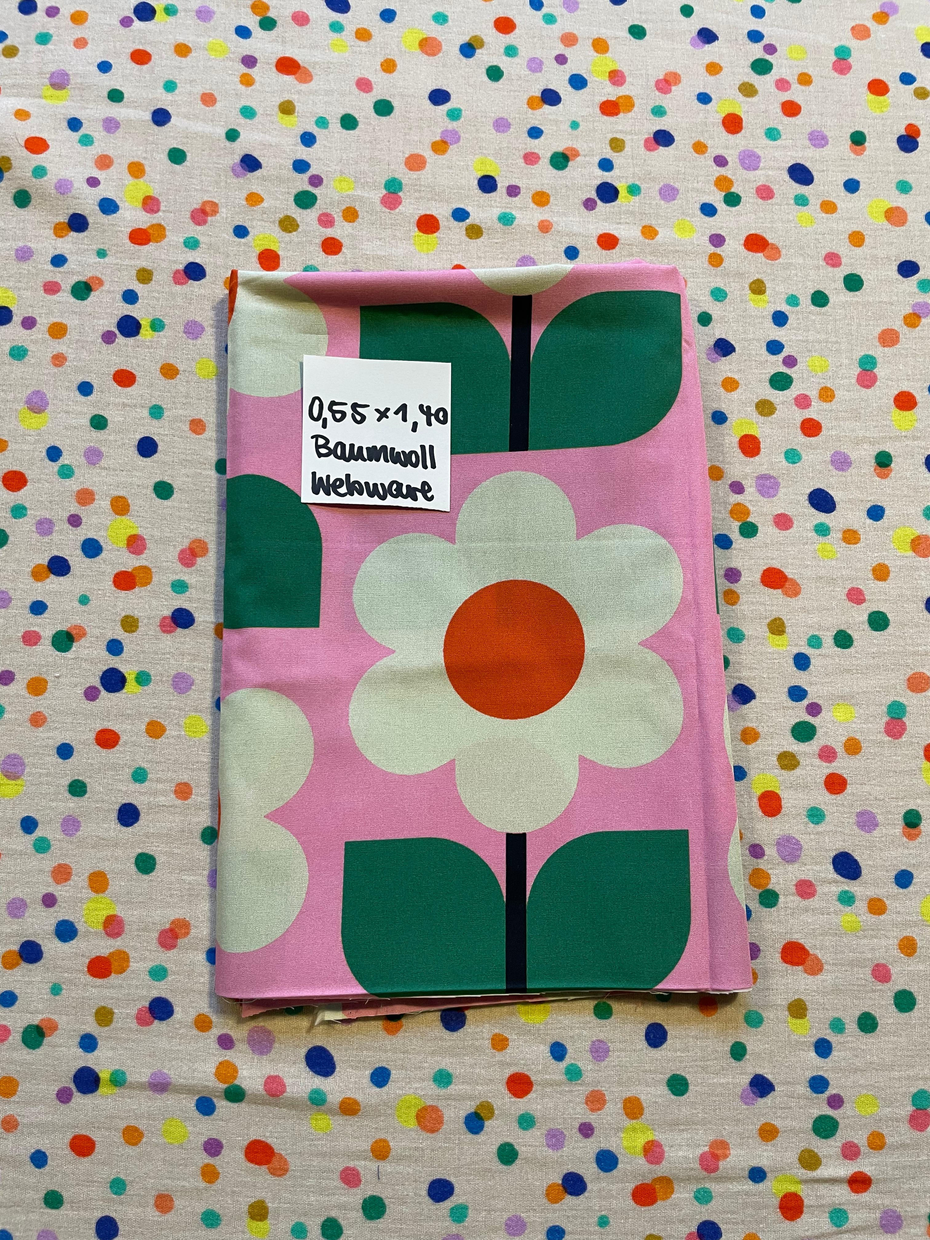 Stoffrest 0.55m x 1.40m Webware Baumwolle LOTTE rosa creme grün