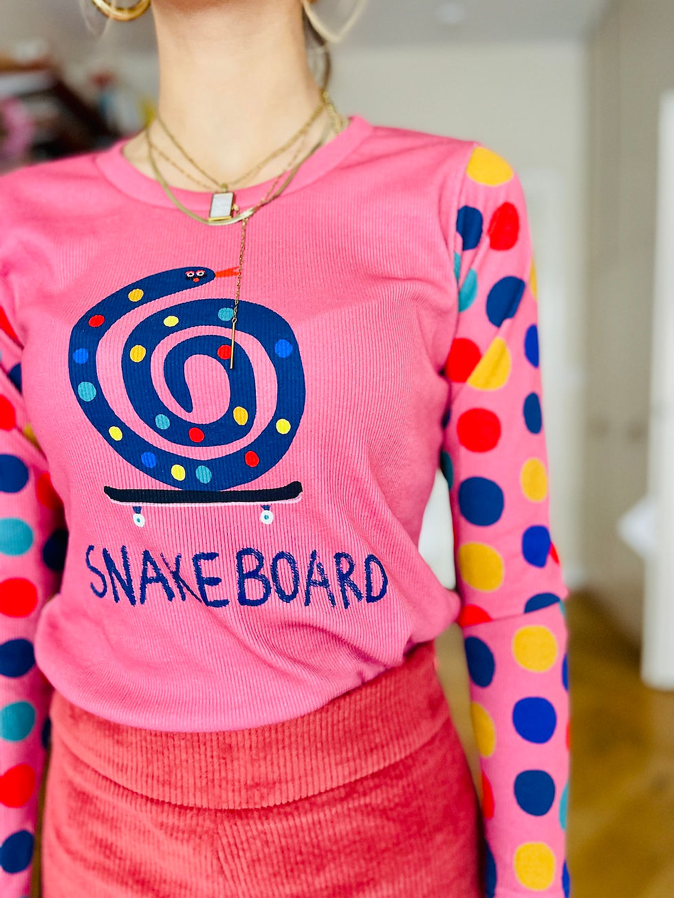 Miniaturbild: Langarm Shirt "SNAKE BOARD" himbeer rosa aus Rippjersey