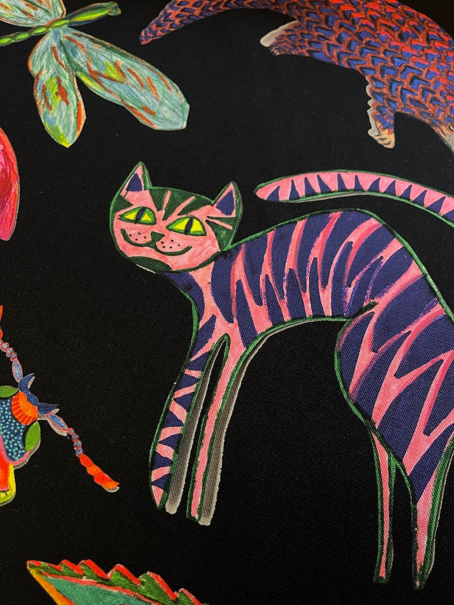 Miniaturbild: Meterware Webware Canvas "ALLE MEINE TIERE" schwarz