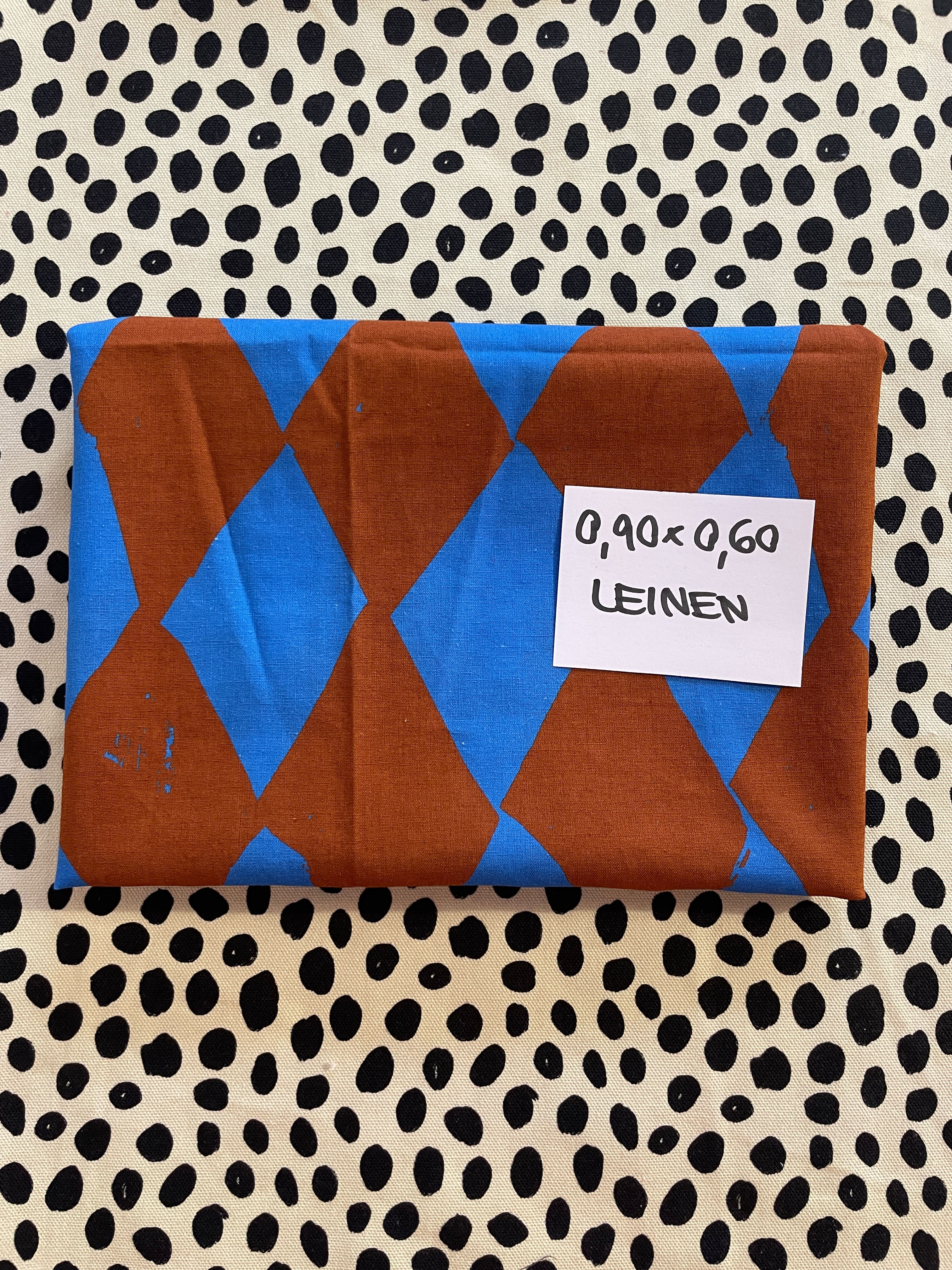 Stoffrest 0.90m x 0.60m Leinen Baumwolle HARLEKIN blau braun