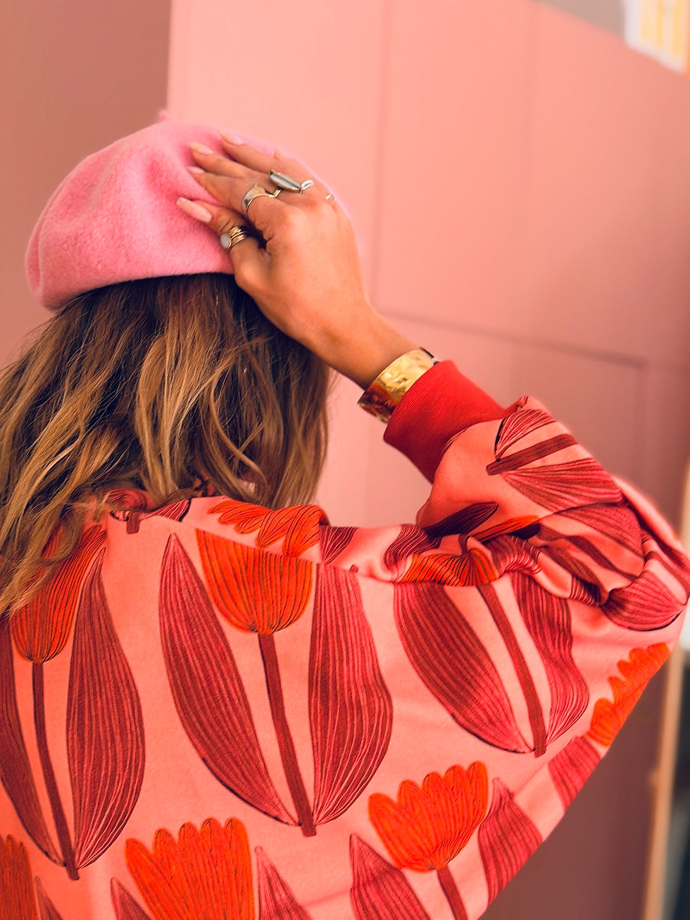Miniaturbild: Kimono Sweater "JOSEPHINE FLOWER" rosa rot