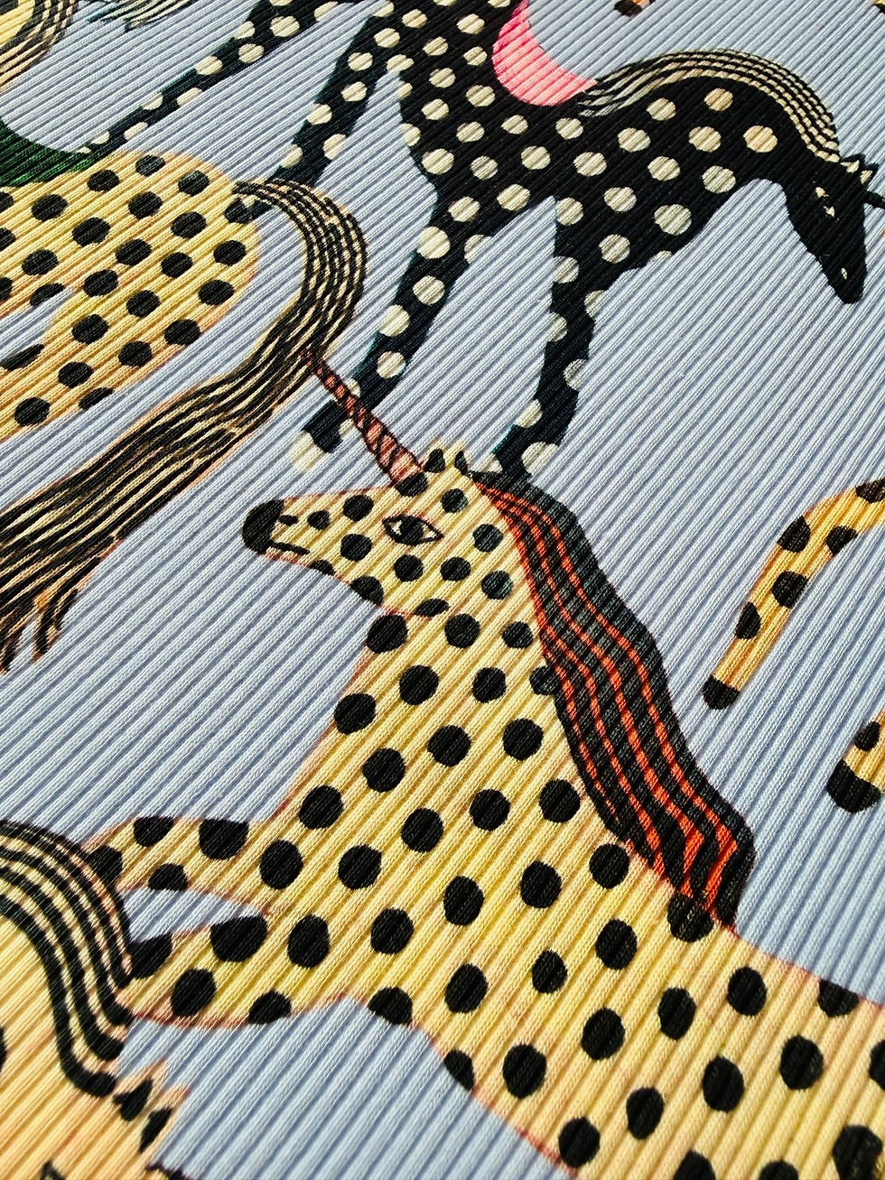 Miniaturbild: Meterware Rippjersey "MORE UNICORNS" hellblau