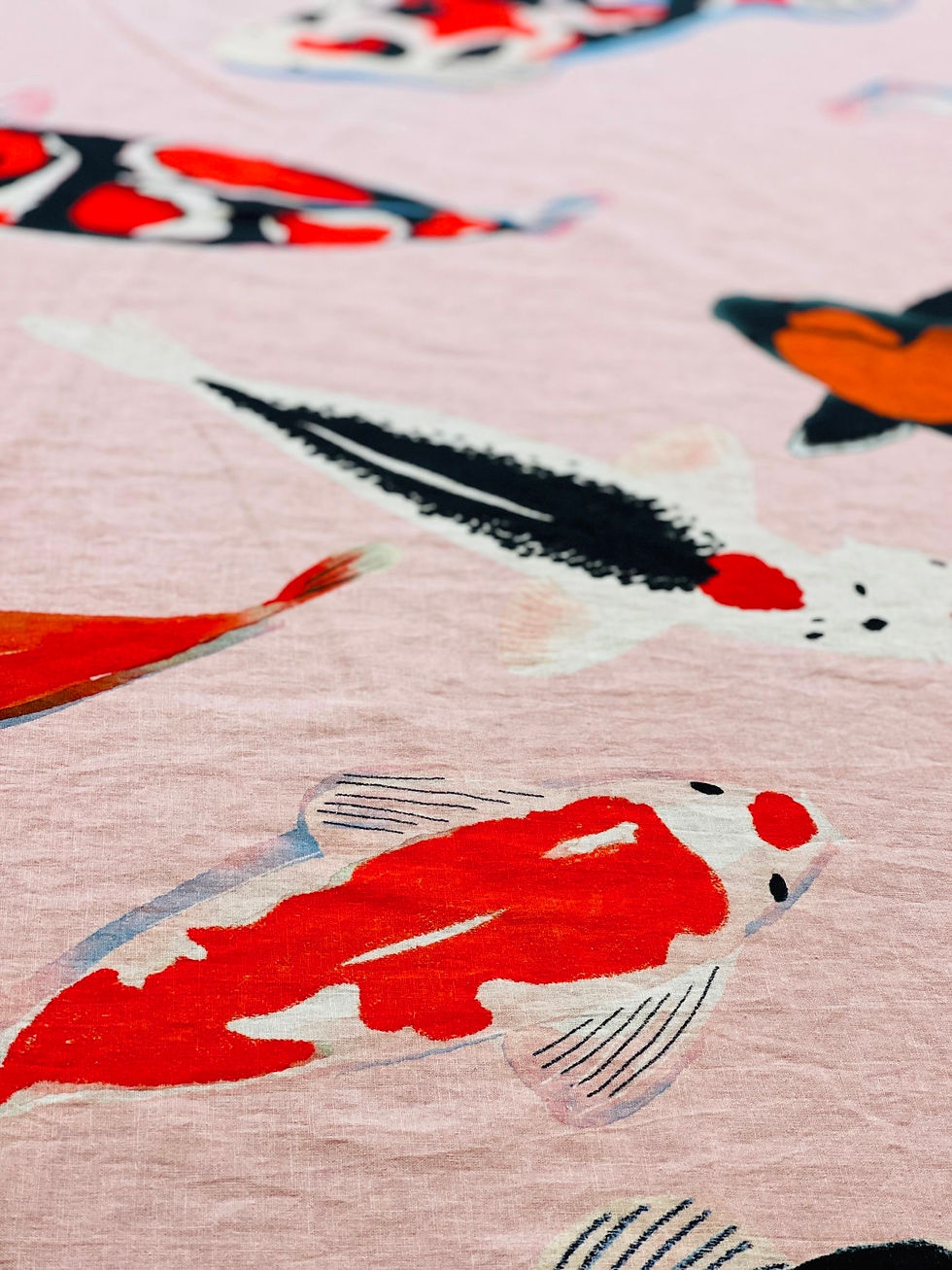 Miniaturbild: Meterware Leinen Baumwoll Webware "KOI LOVE" rosé