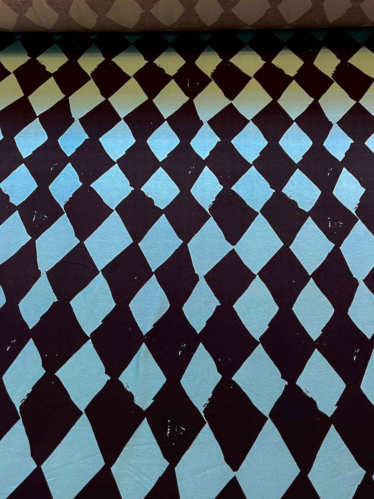 Meterware Jersey extra breit "HARLEKIN" taubenblau schwarz