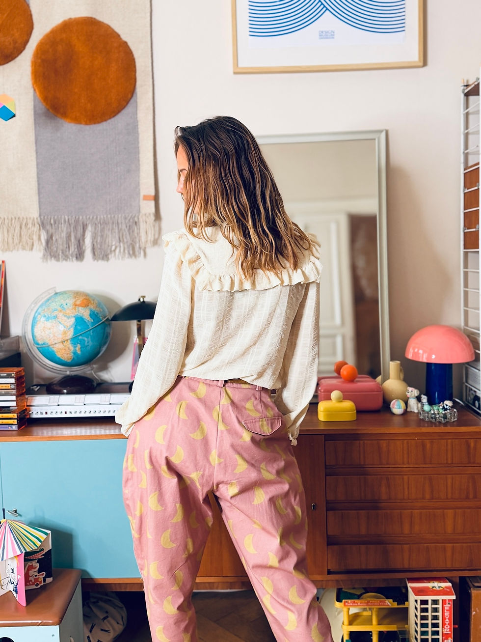 Miniaturbild: High Waist MOM Hose ISA "MOND" rosa gelb