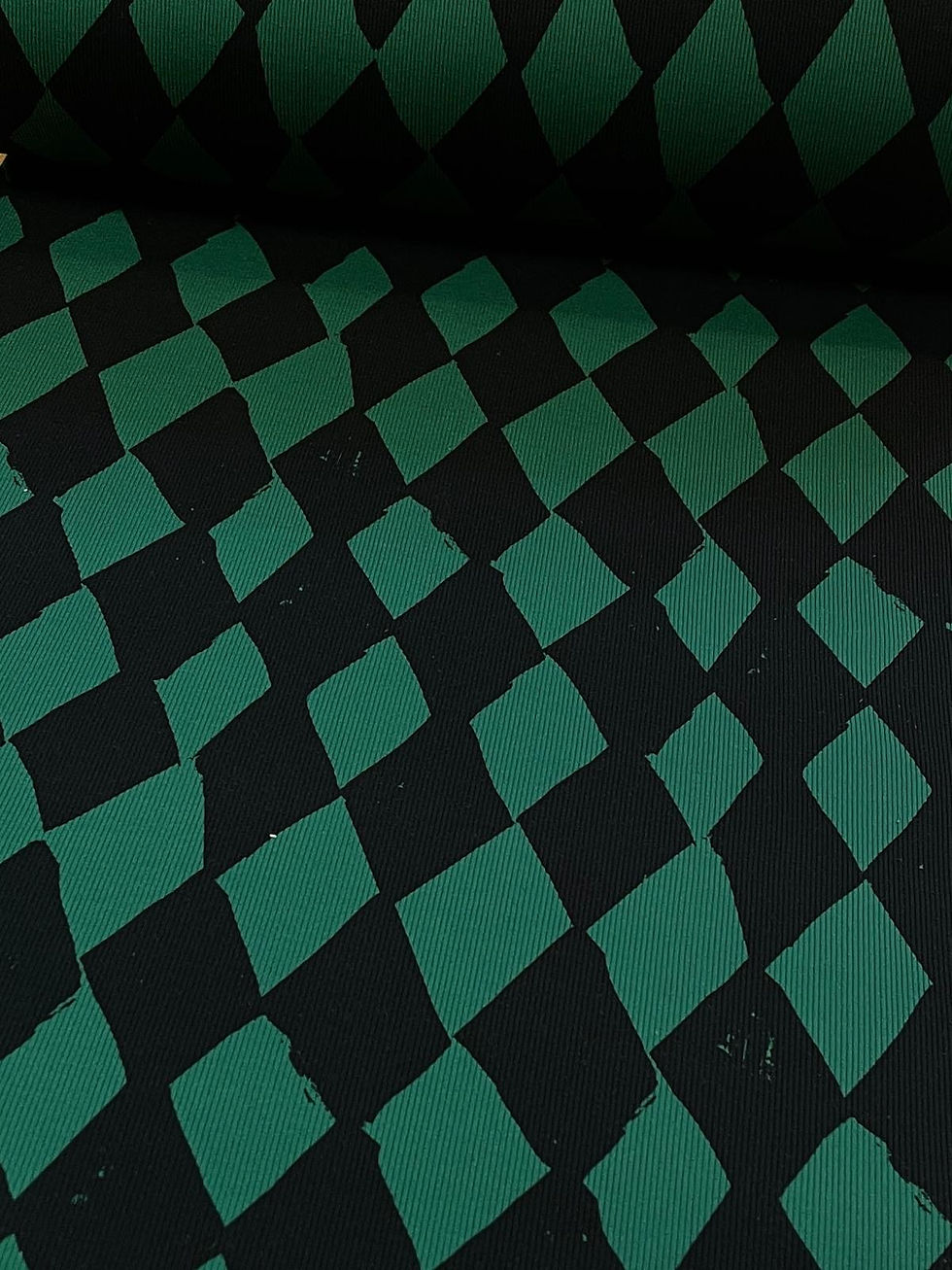 Miniaturbild: SALE! Meterware Rippjersey „HARLEKIN" grün schwarz