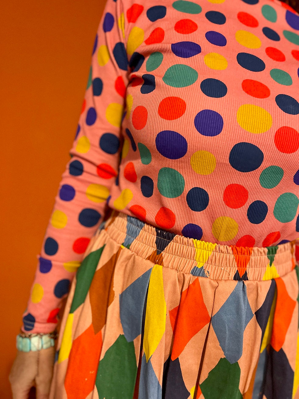 Miniaturbild: SALE 40! Gr 36 Langarm Rolli Shirt aus Rippjersey „LITTLE DOTS" himbeer bunt