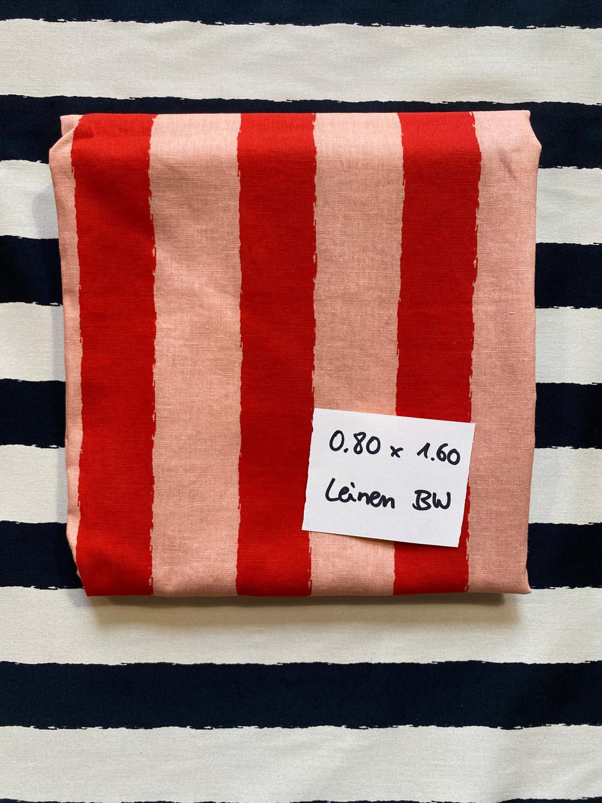 Stoffrest 0.80m x 1.60m Leinen Baumwolle DISCO STRIPES rosa rot