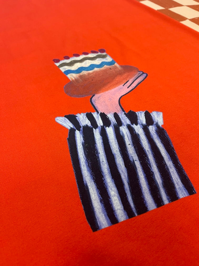 Miniaturbild: !Jersey Panel XL  "CAKE PLEASE" rot Baumwolljersey