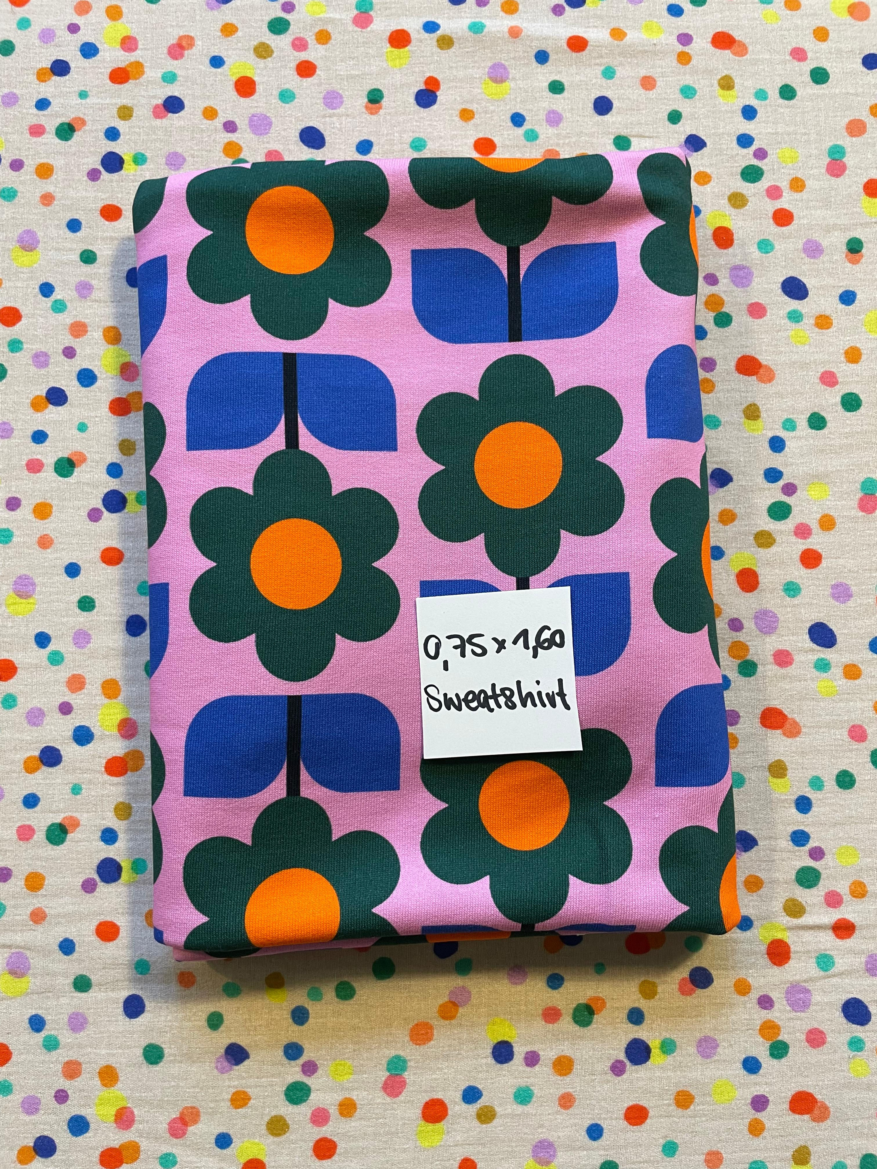 Stoffrest 0.75m x 1.60m Sweatshirt LOTTE rosa grün