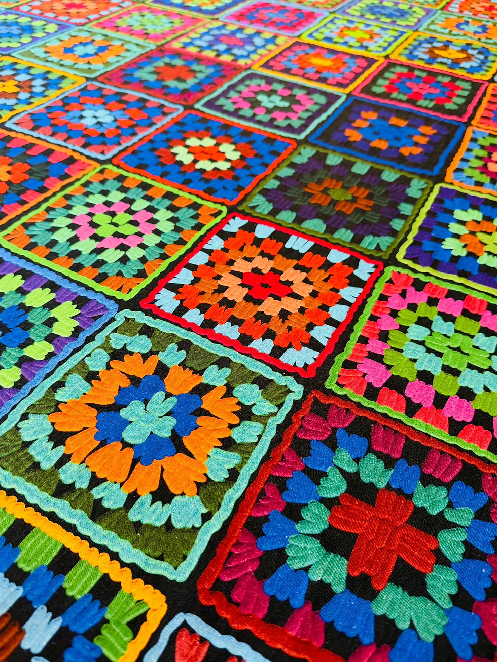 Miniaturbild: NEU! Meterware Leinen Baumwoll Webware "Granny Squares" bunt
