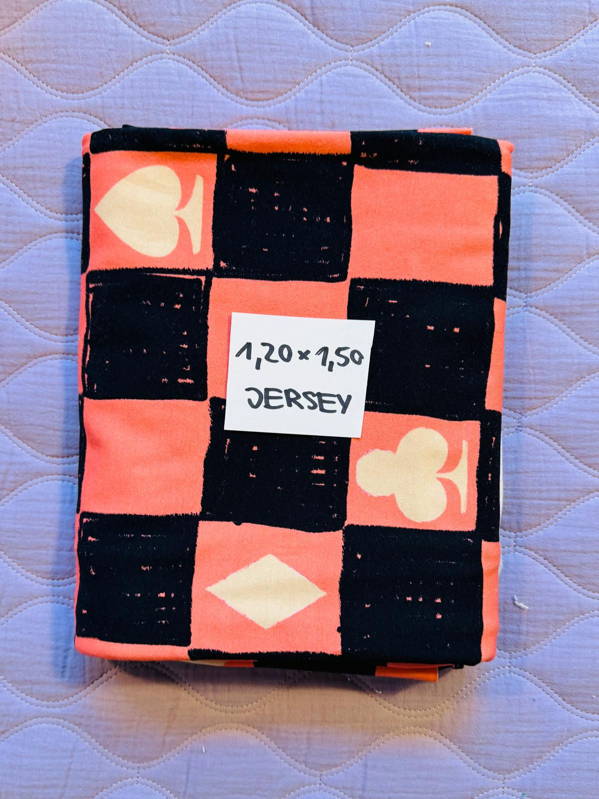 Stoffrest 1.20m x 1.50m Baumwolljersey CHECKMATE rosa schwarz