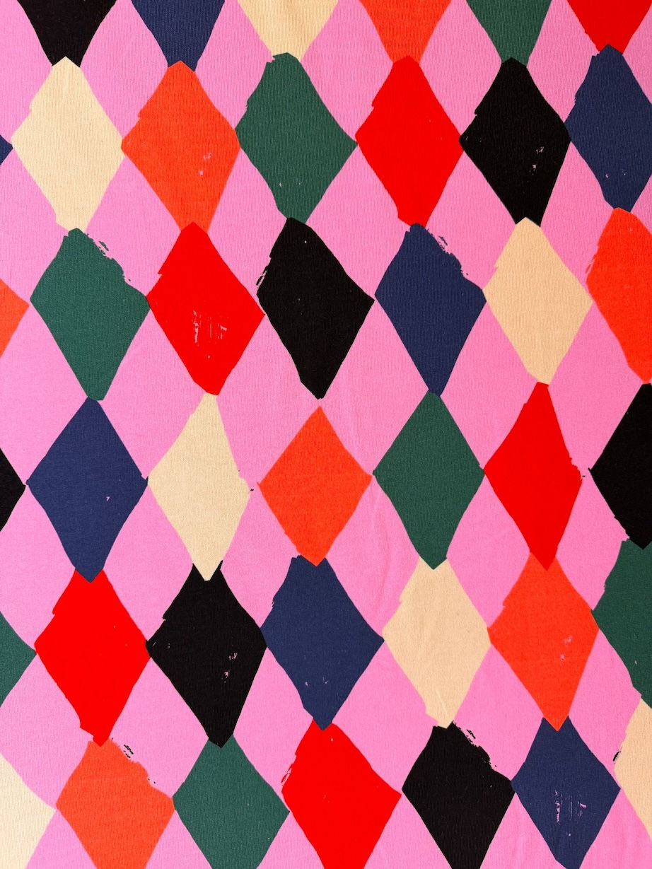 Miniaturbild: Meterware Sweatshirt extra breit "HARLEKIN" rosa bunt