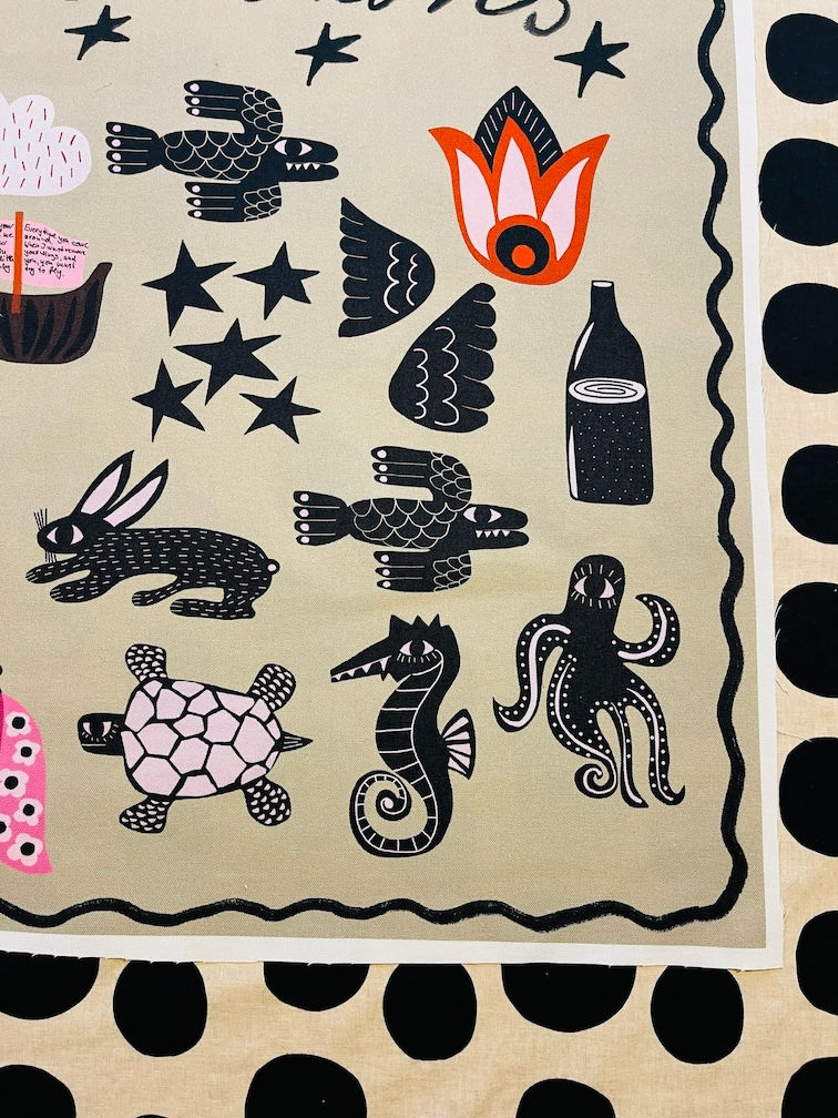 Miniaturbild: !Canvas Patches Panerl "MAGIC CREATURES" schwarz bunt Upcycling