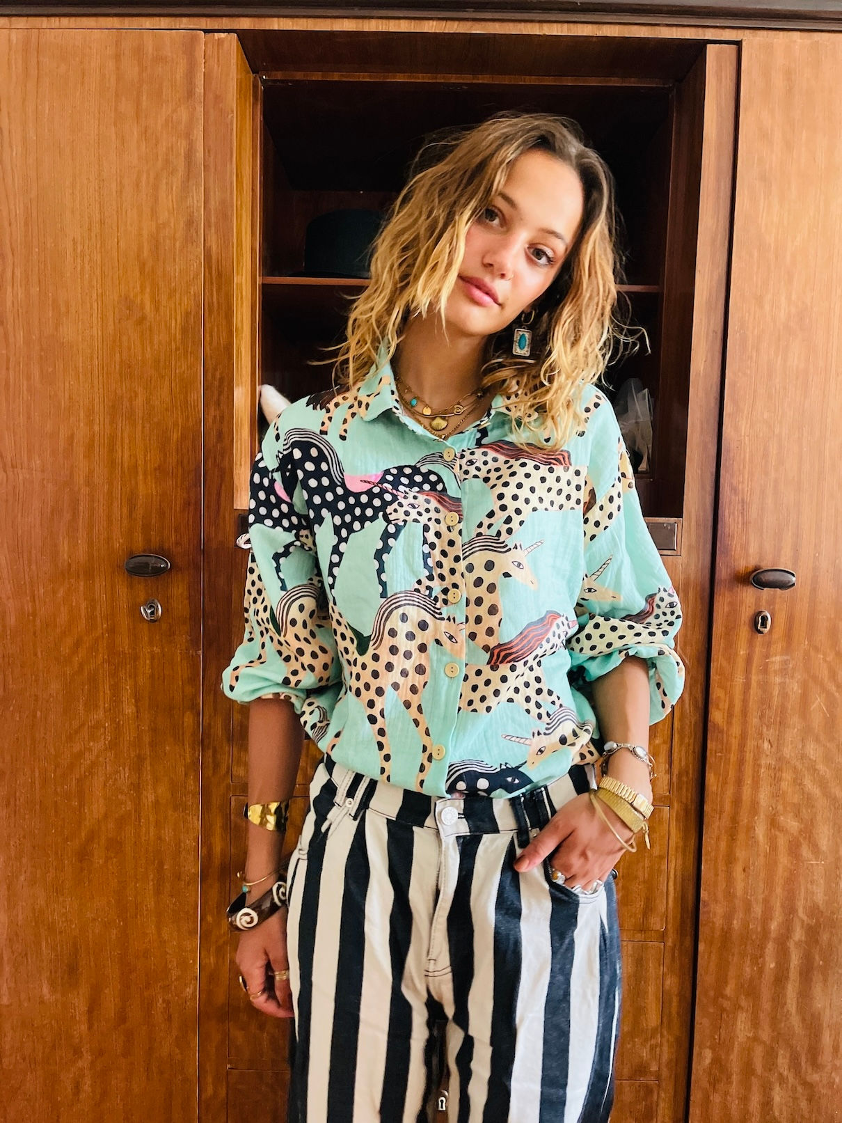 Bluse Charly mit langem Arm "MORE UNICORNS" mint