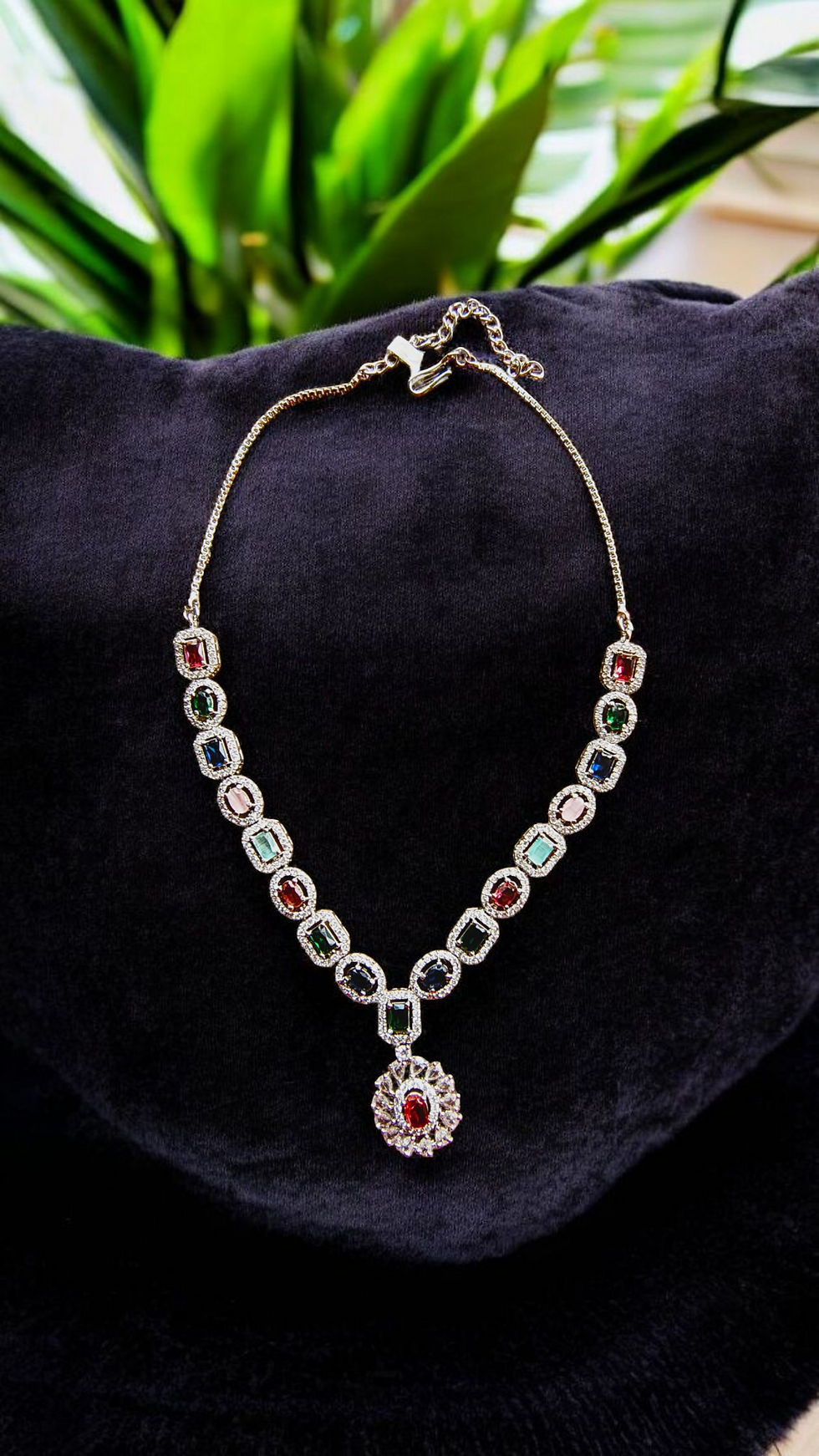 Thumbnail: Regal Multicolor Gemstone Necklace & Earring Set