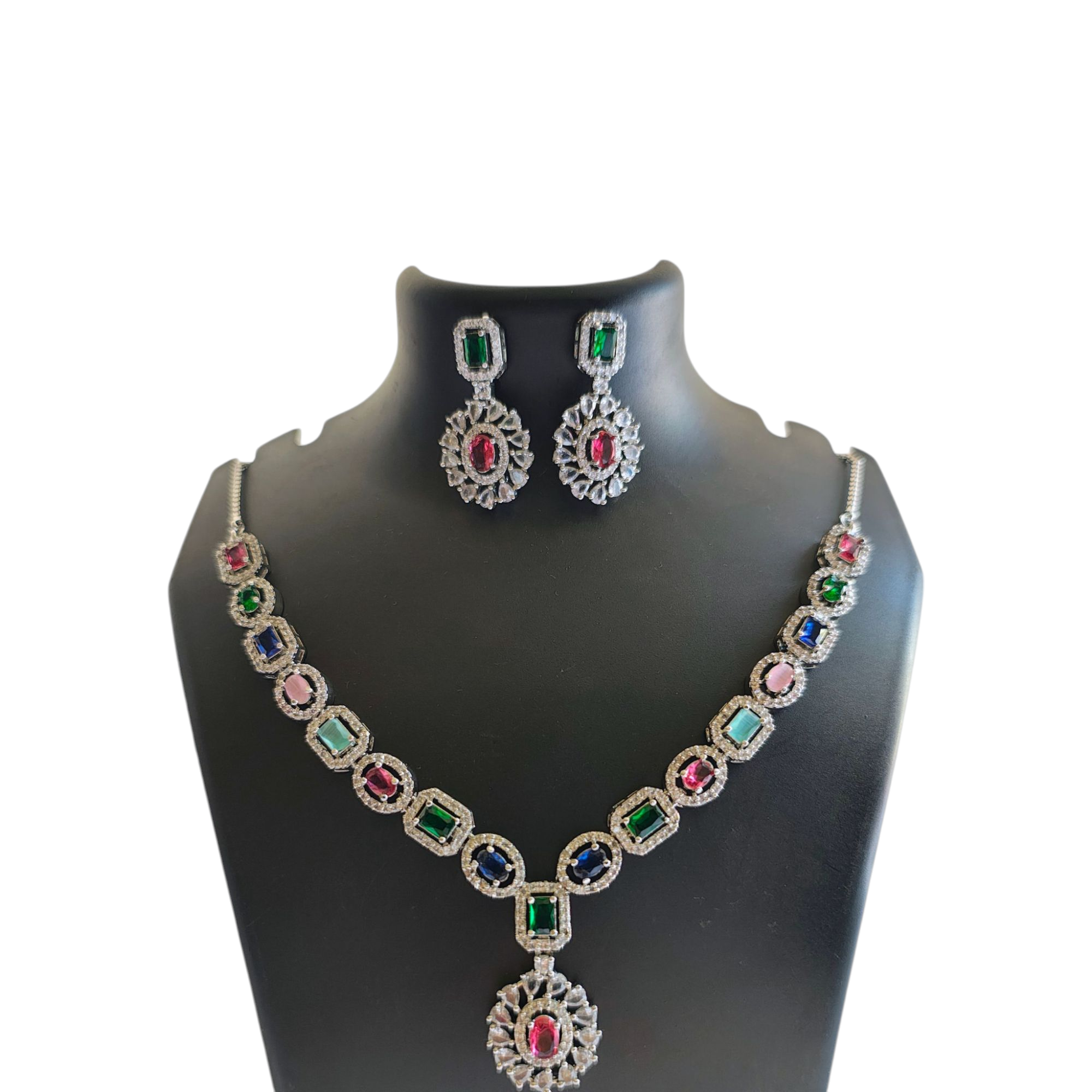 Regal Multicolor Gemstone Necklace & Earring Set