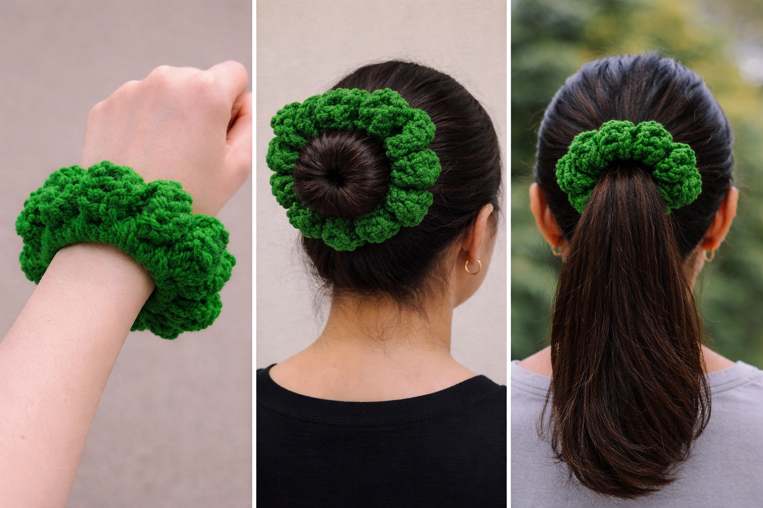Handmade Crochet Scrunchie (Vibrant Green)