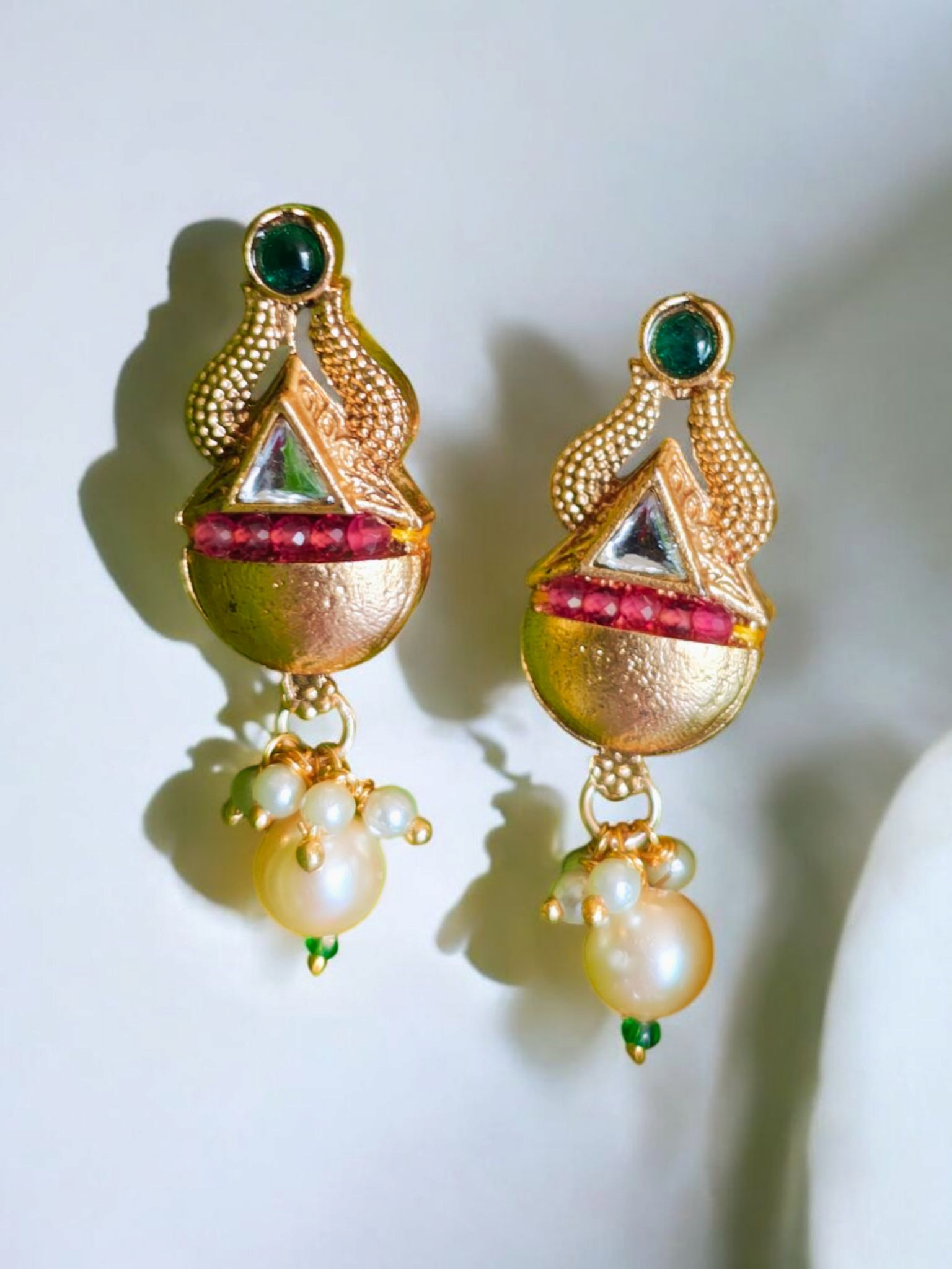 Regal Kundan Pearl Drop Earrings