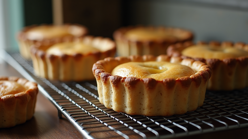 Close-up view of a freshly baked pie cooling on a rack