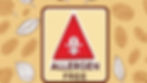 Red triangle with bee icon labeled "ALLERGEN FREE" on beige background with leaf and seed patterns.