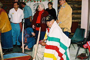 Elder Francis Eagle Heart Cree with Blanket Gifted to Him by Tony Belcourt