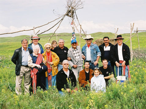 Group Photo with Elder Francis Cree Sundance Lodge He Made at Buffalo Lodge Lake