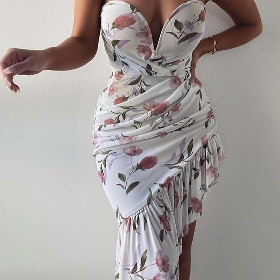 Floral Sexy Trapless Asymmetrical Dress