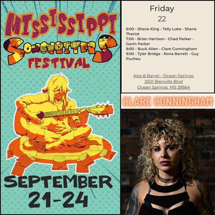 Clare Cunningham to perform at this years Mississippi songwriters festival - Sept 22 and 23