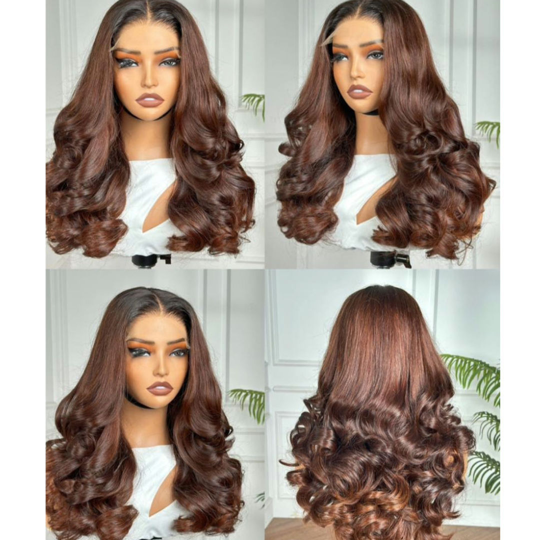 5*5 Luxurious Brown Wavy Hair Wig 18"