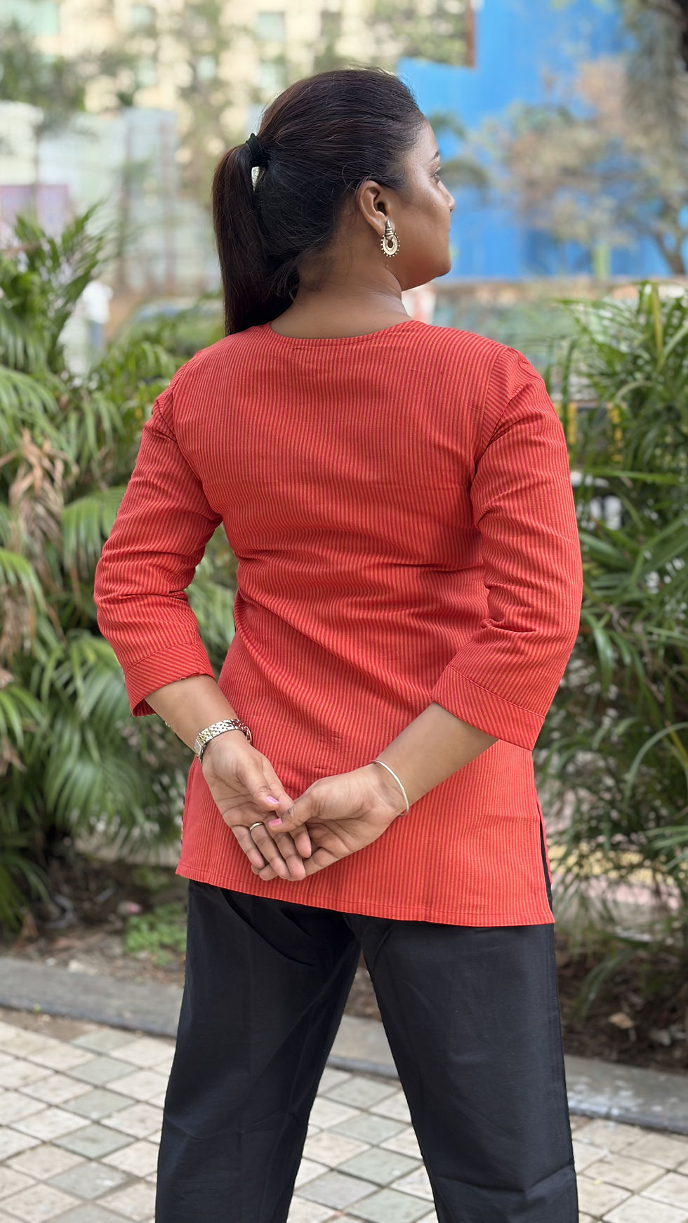 Thumbnail: Natural Cotton Stripe Shirt Style Short Kurti