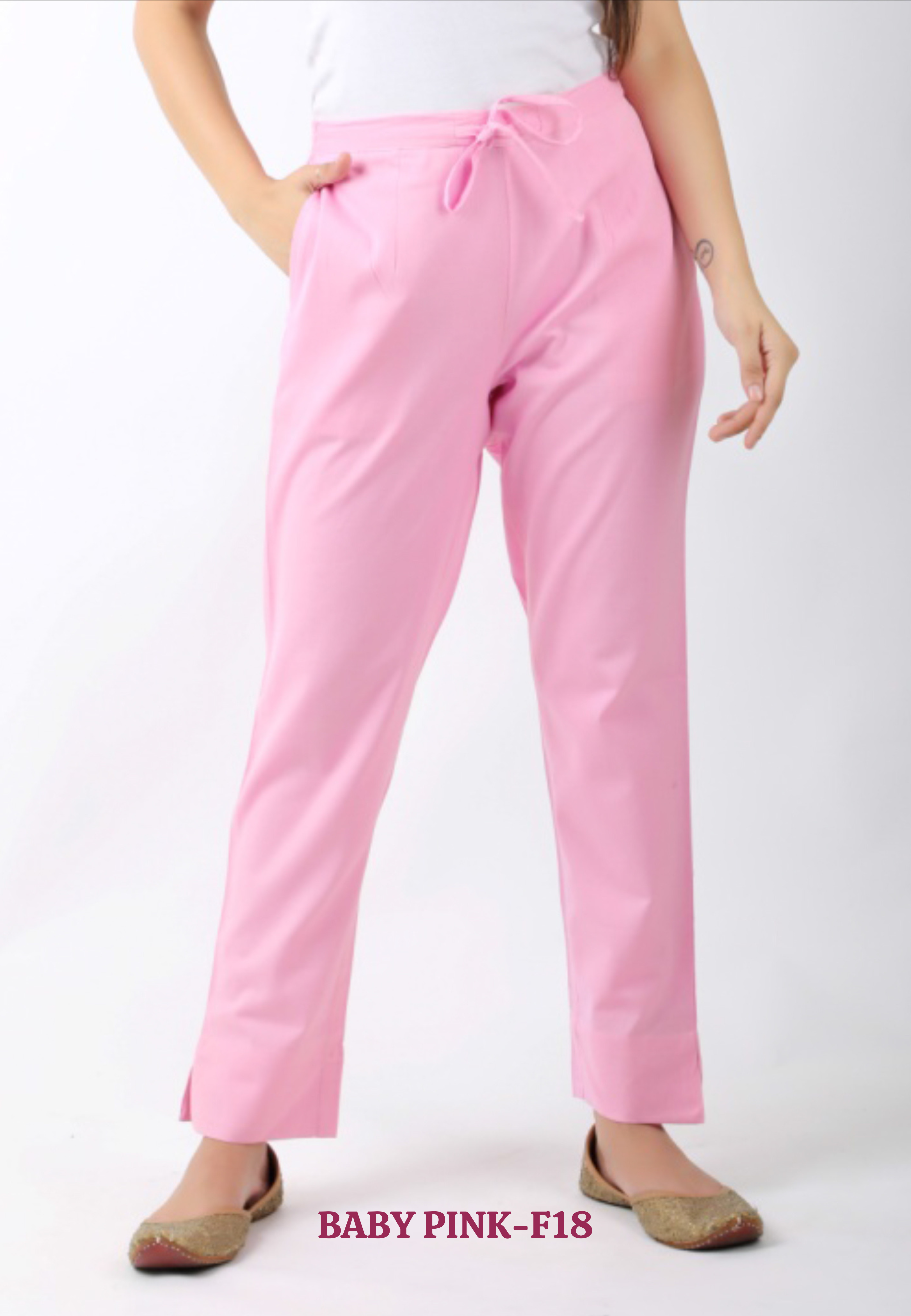 STRAIGHT FIT Cotton Flex Pant - BABY PINK - F18