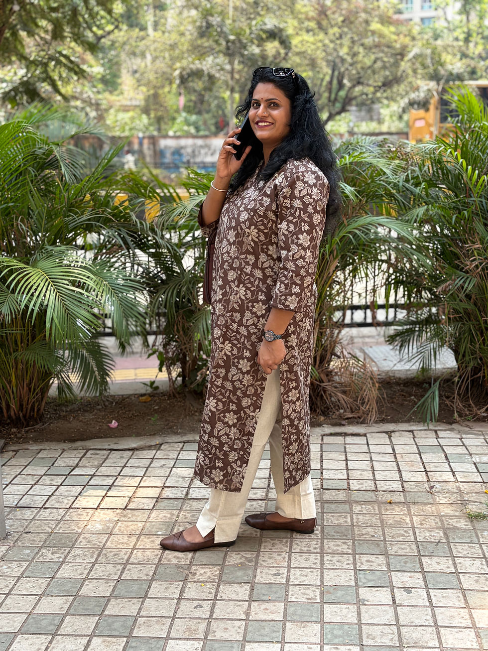 Thumbnail: Brown Printed V Neck Pure Cotton Long Kurti