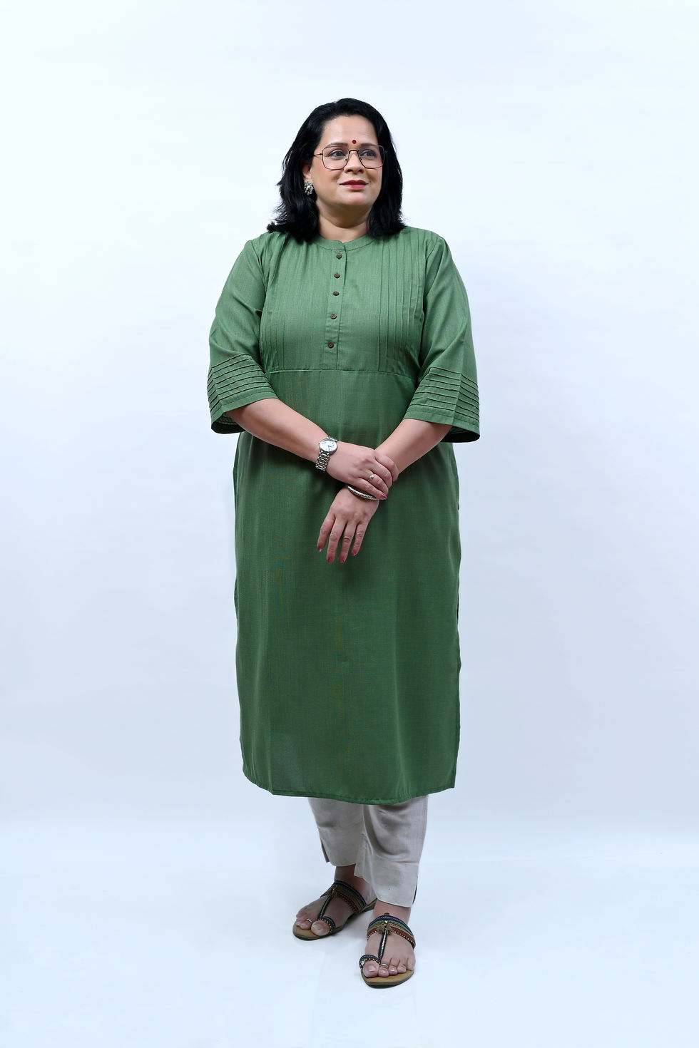 Thumbnail: CACI Pintux Pattern Plain Long Kurti