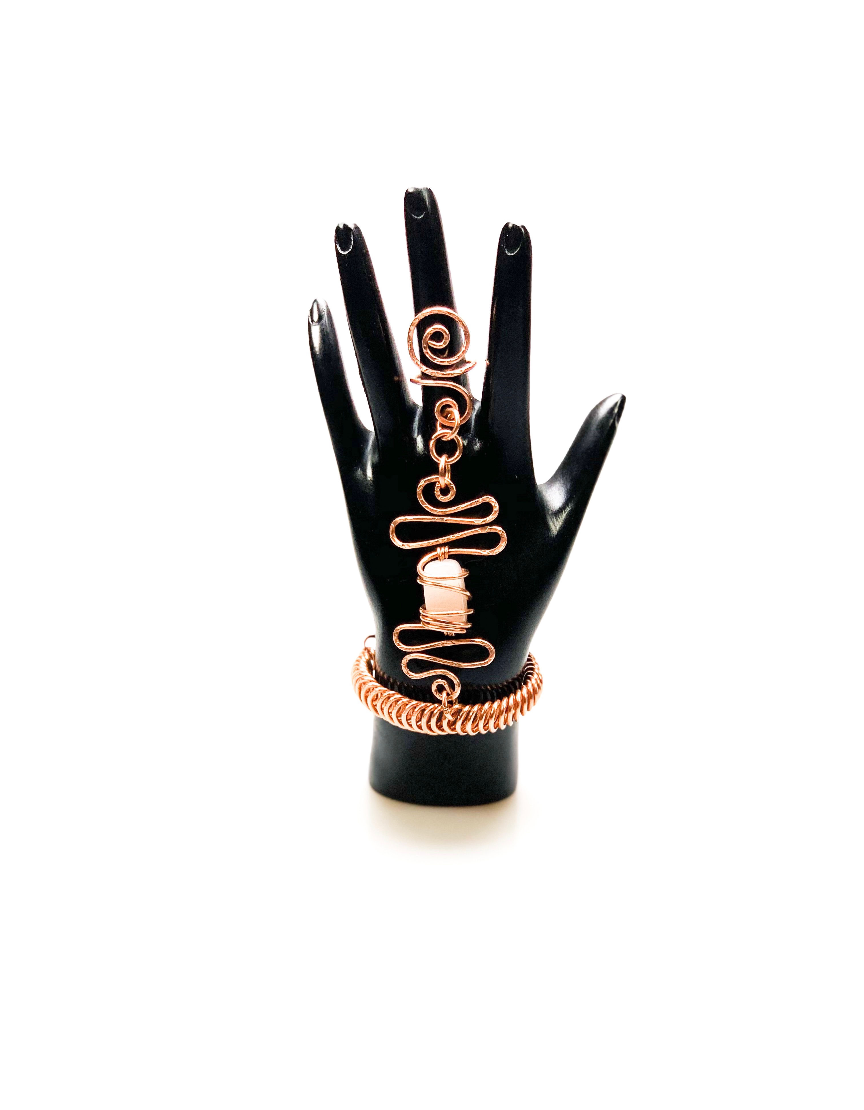 Rose Quarts & Copper Hand Bracelet