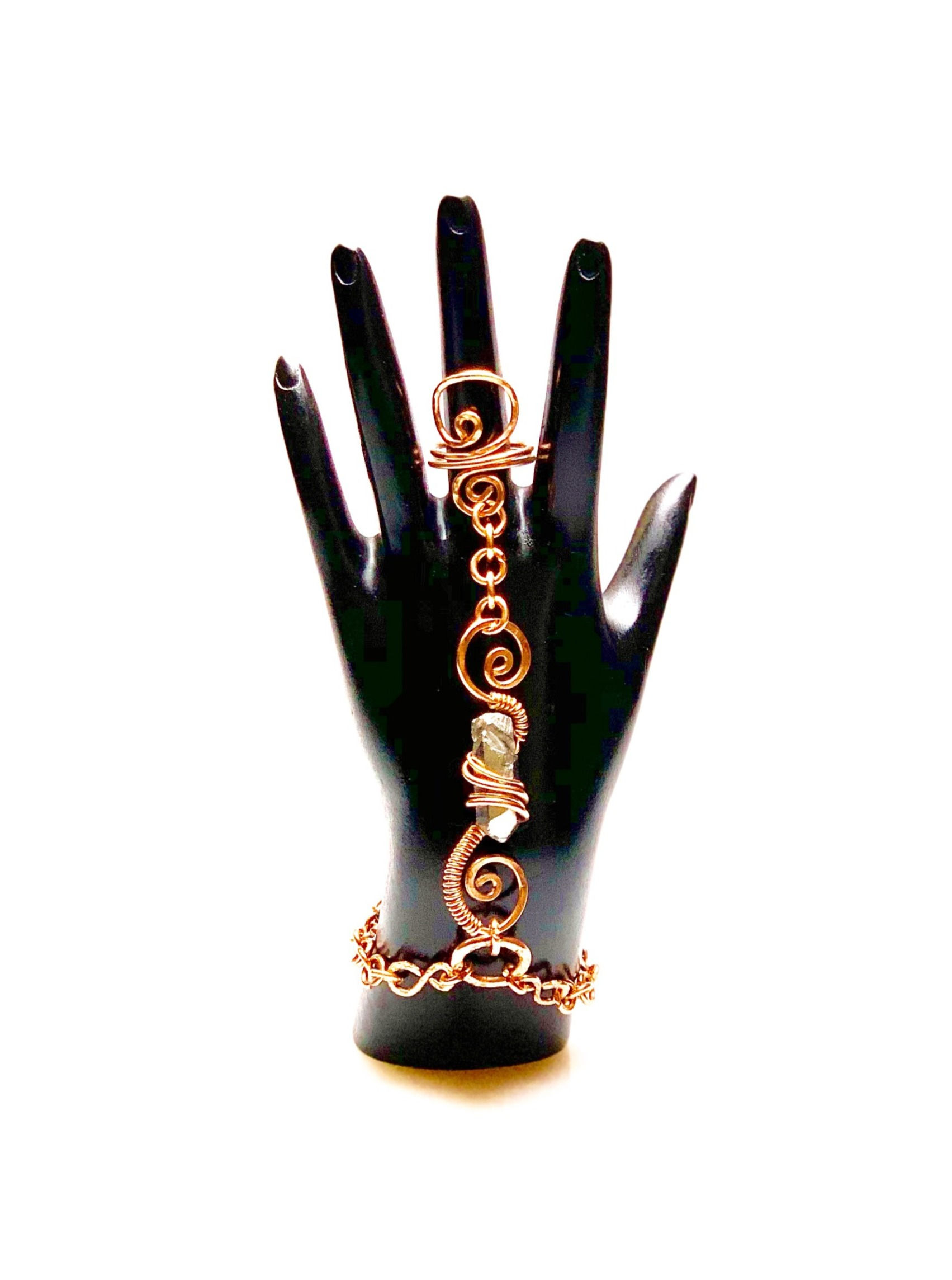 Copper Silver Plated Clear Quartz Goddess Hand Bracelet